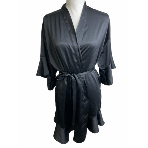 Victoria's Secret Flounce Satin Black Robe XS - Picture 2 of 7
